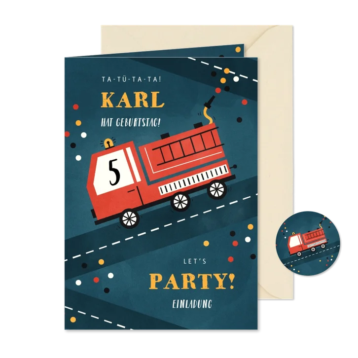 Einladung Feuerwehrauto Kindergeburtstag 5 Jahre