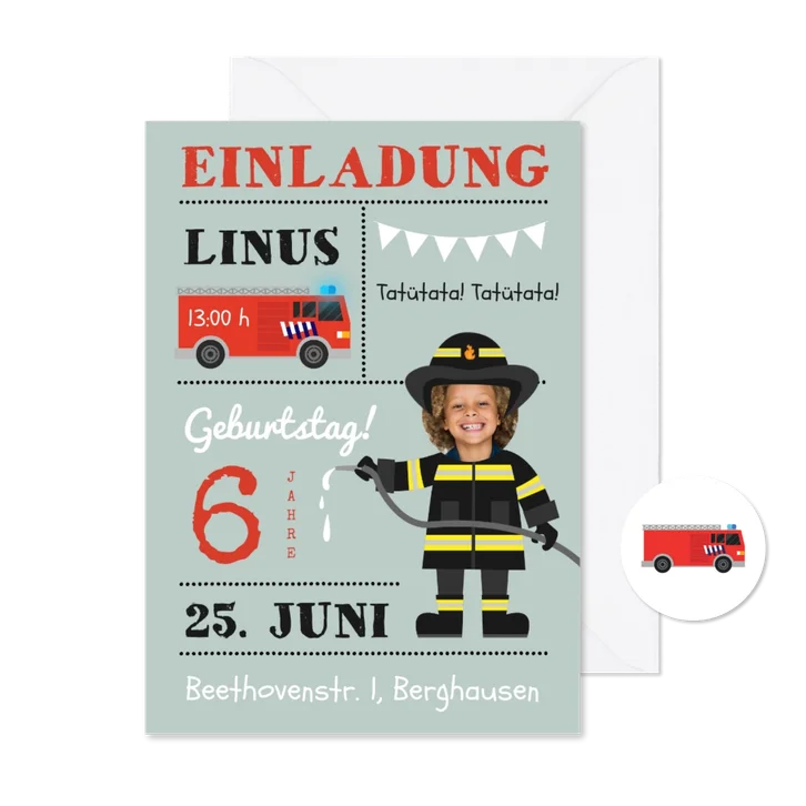 Einladung Feuerwehrmann Kindergeburtstag 6 Jahre
