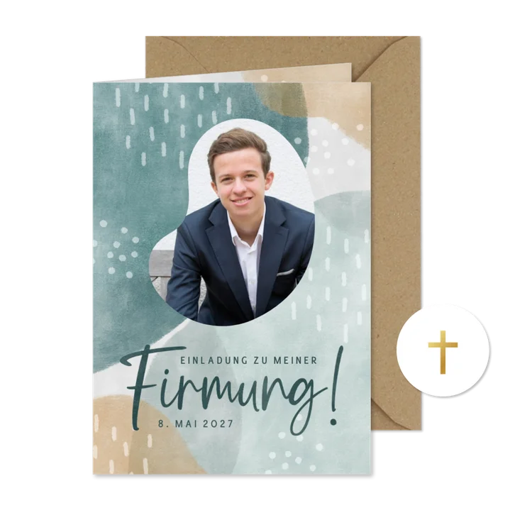 Einladung Firmung Junge Foto auf Aquarell