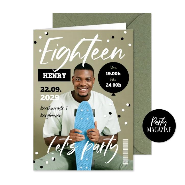 Einladung Foto 18. Geburtstag Magazine 'Eighteen'