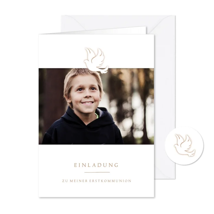 Einladung Fotokarte Kommunion Taube