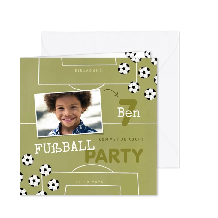 Einladung Fußball Party mit eigenem Foto 7. Geburtstag