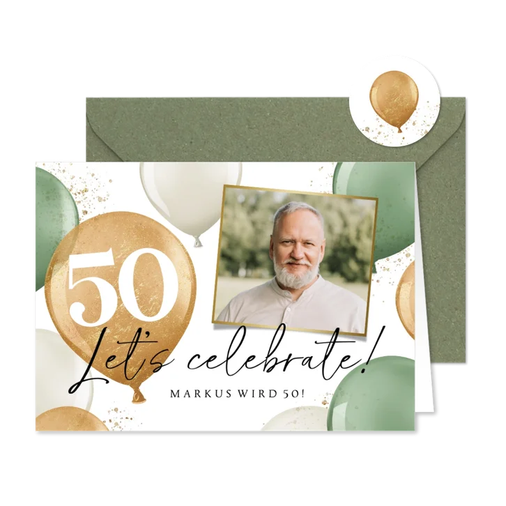 Einladung Geburtstag Foto & grüne Luftballons