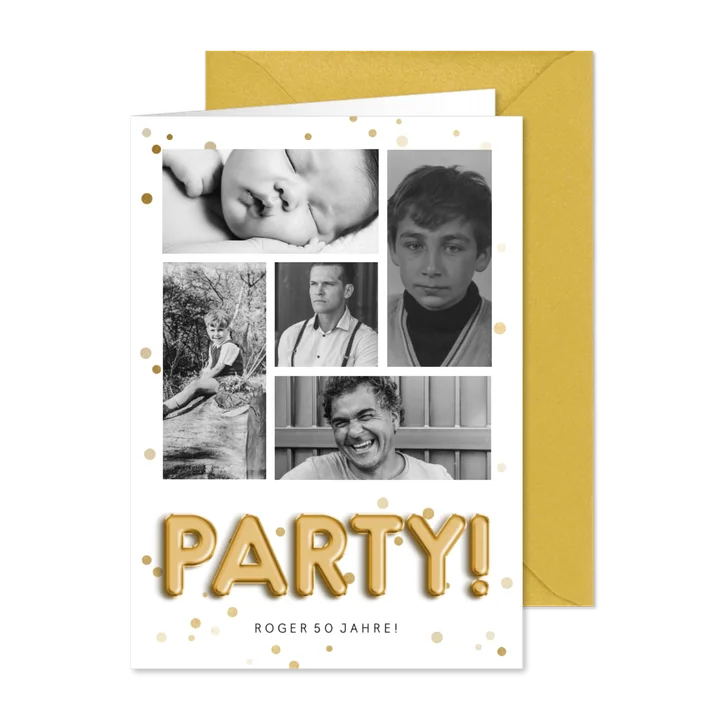 Einladung Geburtstag Fotocollage, Konfetti & Partyballons