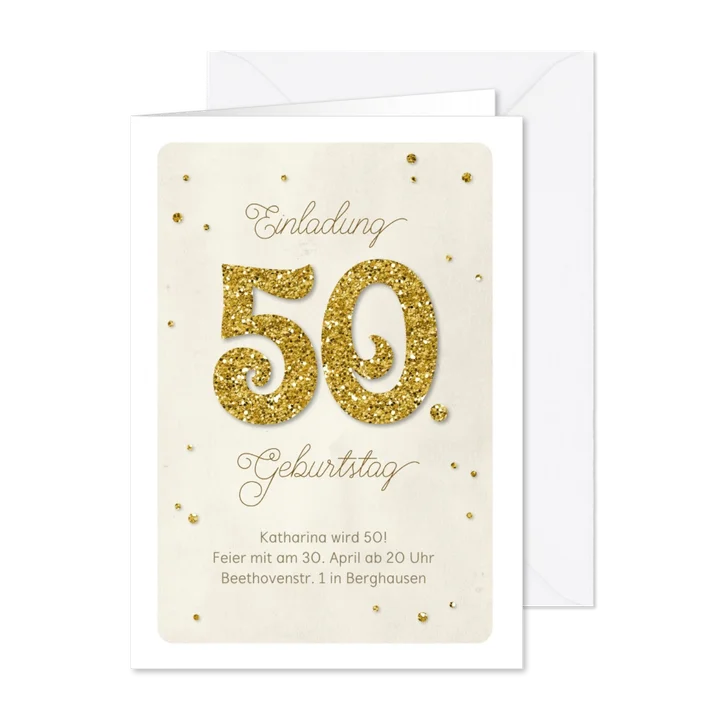 Einladung Geburtstag Glittergold 50