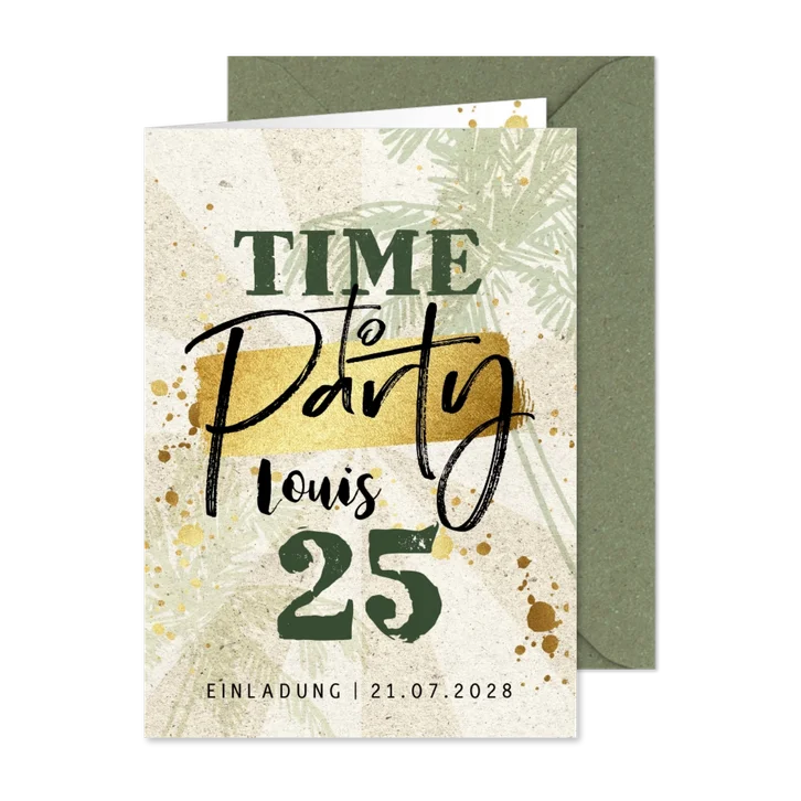 Einladung Geburtstag Goldlook 'Time to party'