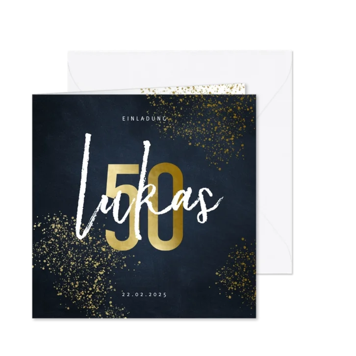 Einladung Geburtstag große 50 und Goldspritzer
