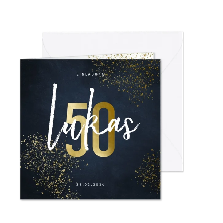 Einladung Geburtstag große 50 und Goldspritzer