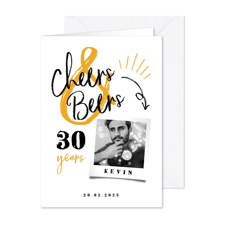 Einladung Geburtstag weiß mit Foto 'Cheers & Beers'