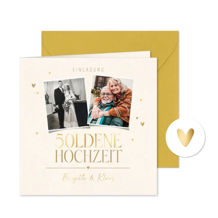 Einladung Goldene Hochzeit Foto früher Foto heute