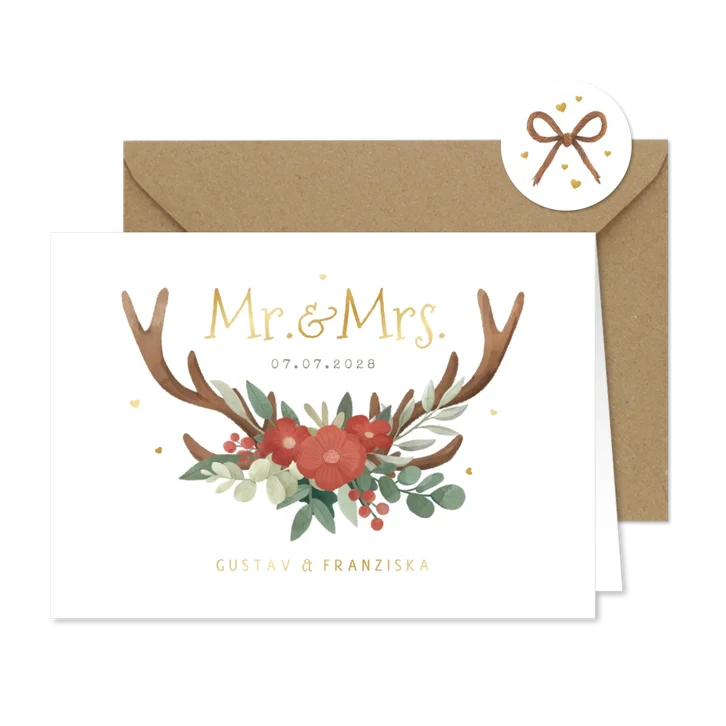 Einladung Hochzeit Tracht, Blumen & Geweih