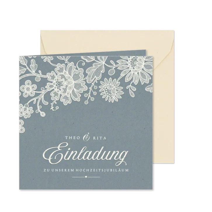 Einladung Hochzeitsjubiläum Blumen in Spitze 