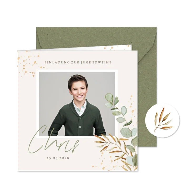 Einladung Jugendfeier Foto und Eukalyptuszweige