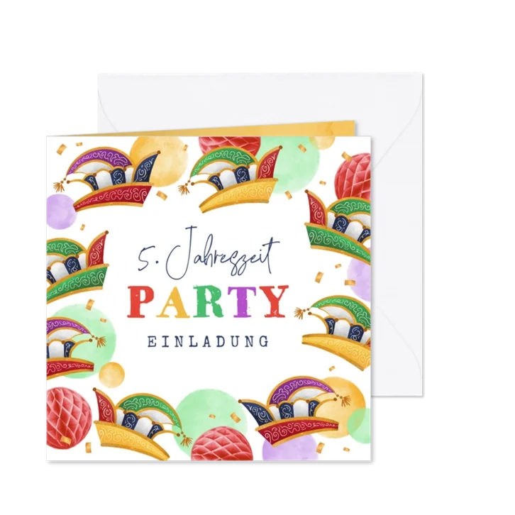 Einladung Karnevalsfeier bunte Komiteehüte