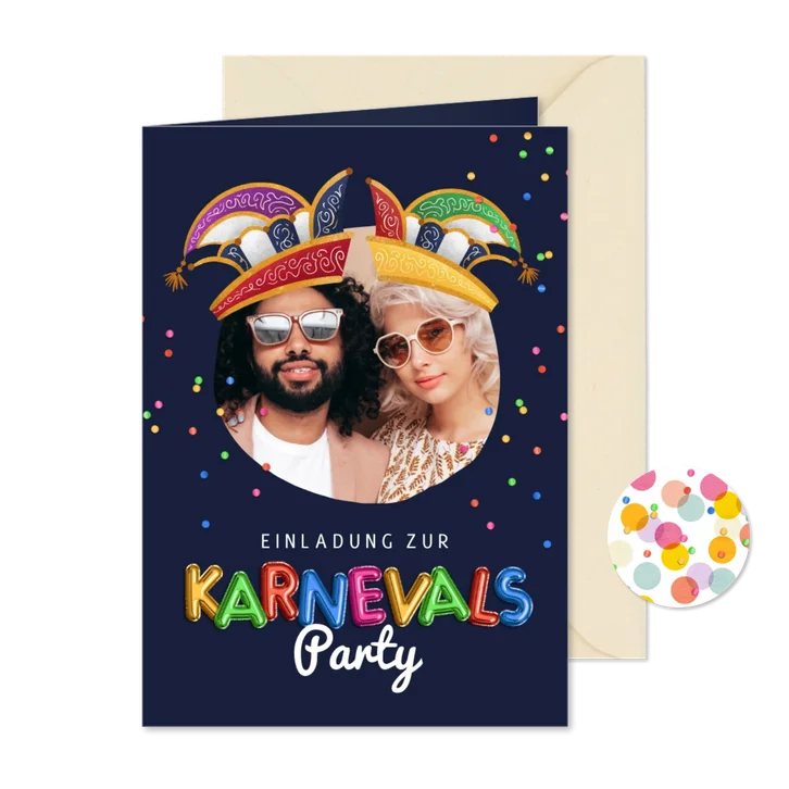 Einladung Karnevalsparty Komiteehüte & Foto