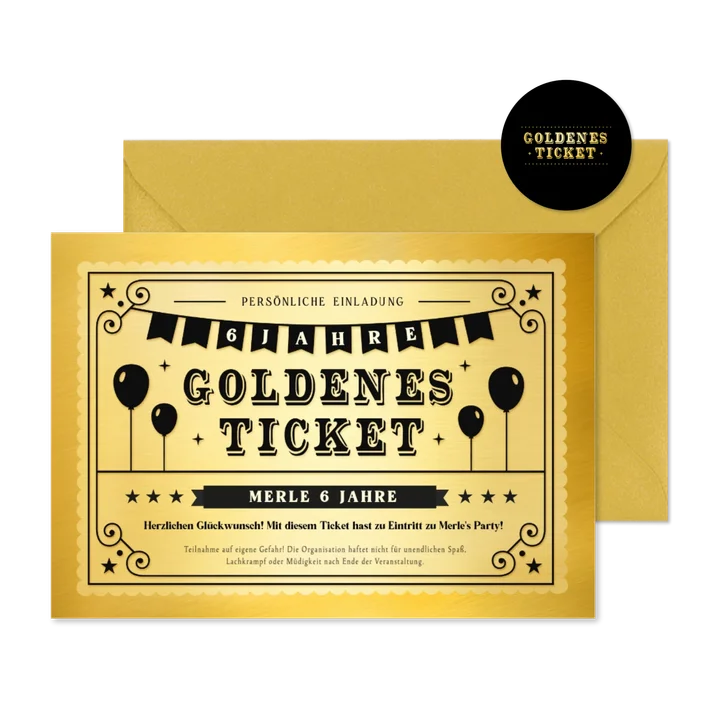 Einladung Kindergeburtstag Goldenes Ticket 6 Jahre