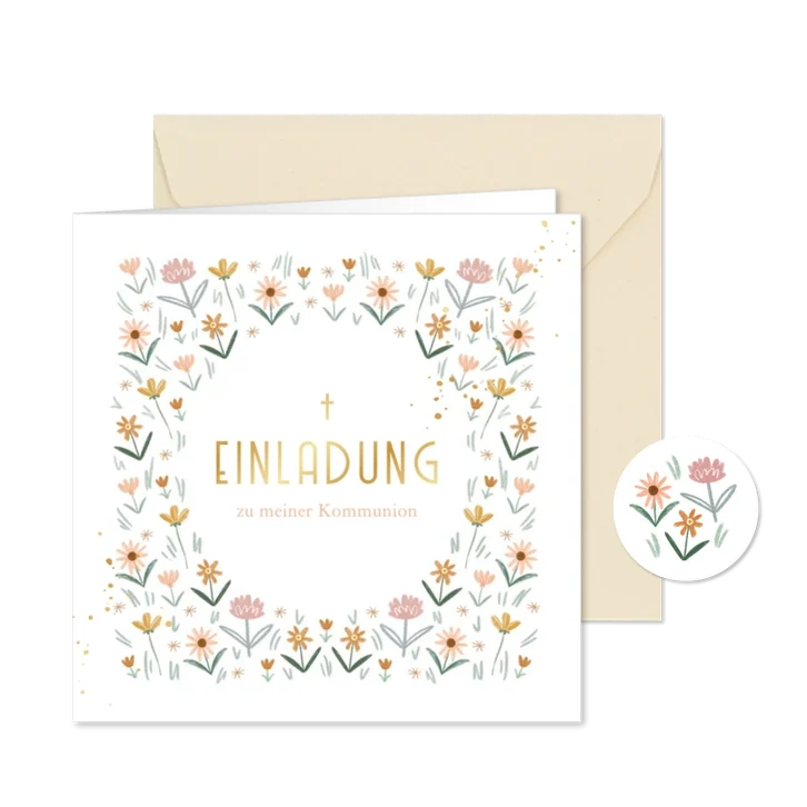 Einladung Kommunion kleine Blumen