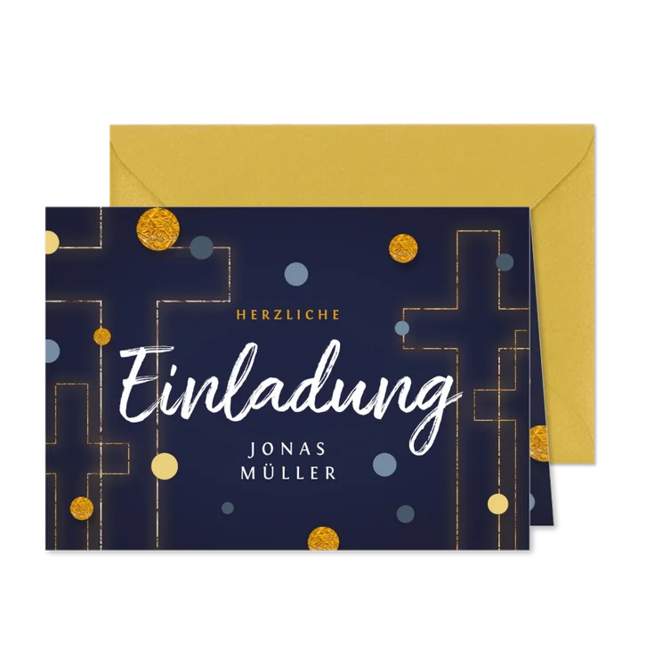 Einladung Konfirmation Kreuz dunkelblau