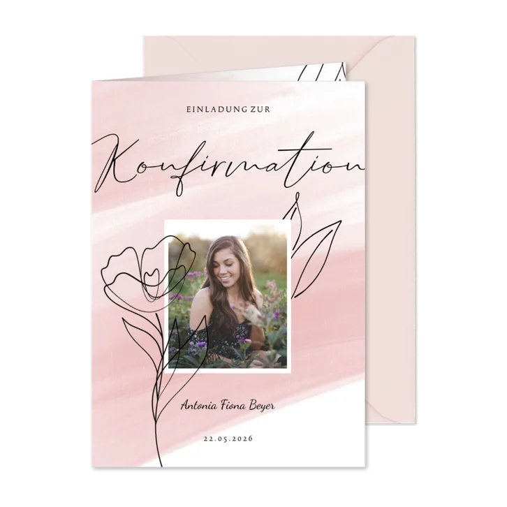 Einladung Konfirmation Linienzeichnung & Foto