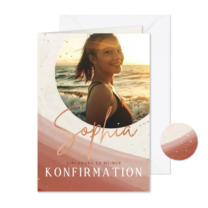 Einladung Konfirmations Wasserfarbe, Foto & Kupfer-Sprenkel