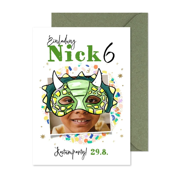 Einladung Kostümparty Dino 6. Kindergeburtstag