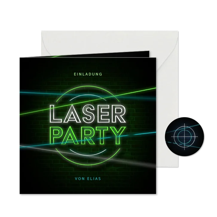 Einladung Laserparty Laserstrahlen grün