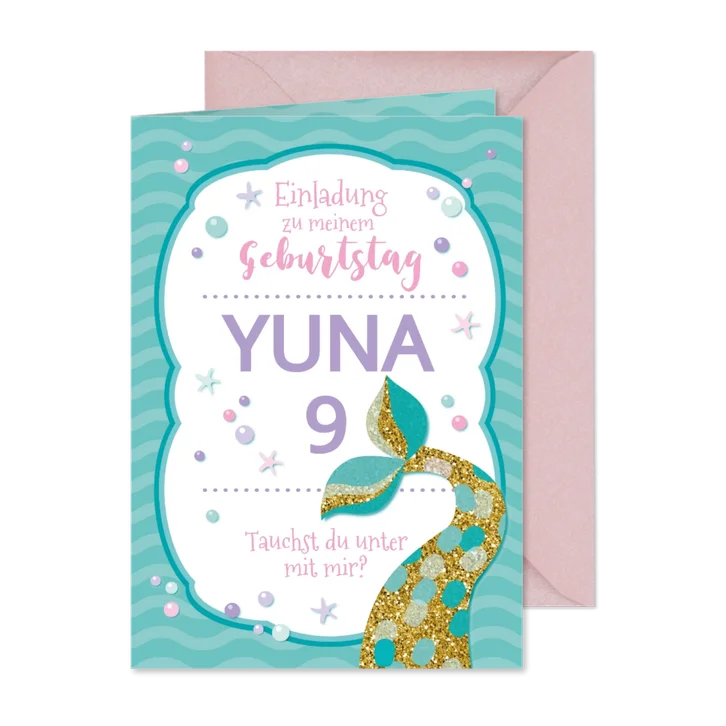 Einladung Meerjungfraukarte 9. Kindergeburtstag 