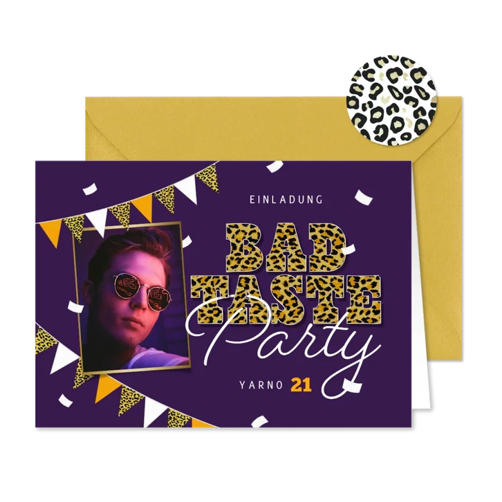 Einladung Mottoparty 'Bad Taste' mit Foto