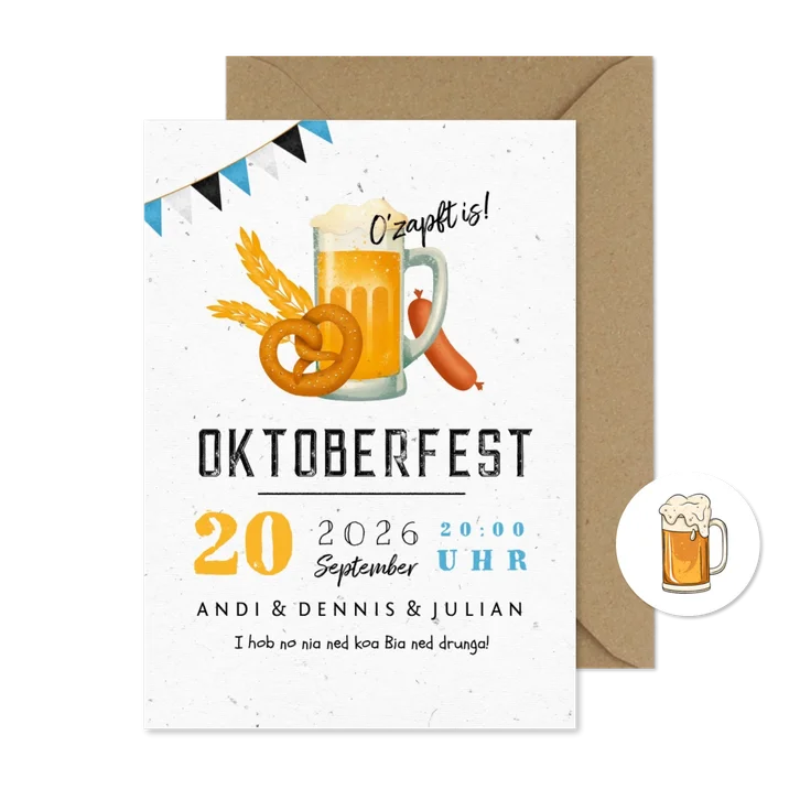 Einladung Oktoberfest Brezel, Bier & Wurst