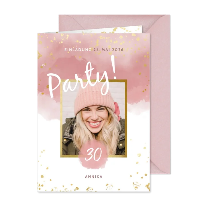 Einladung Party Foto Wasserfarbe & Tupfen