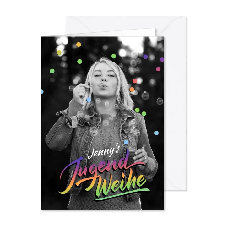 Einladung Regenbogen und Konfetti