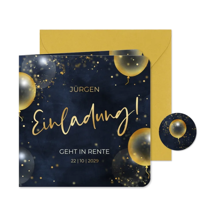 Einladung Rentenbeginn goldene Luftballons