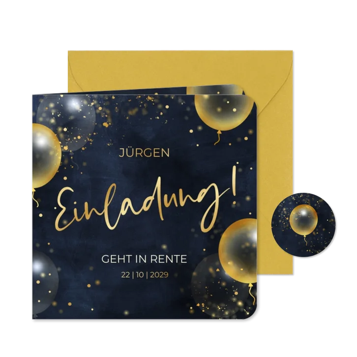 Einladung Rentenbeginn goldene Luftballons 