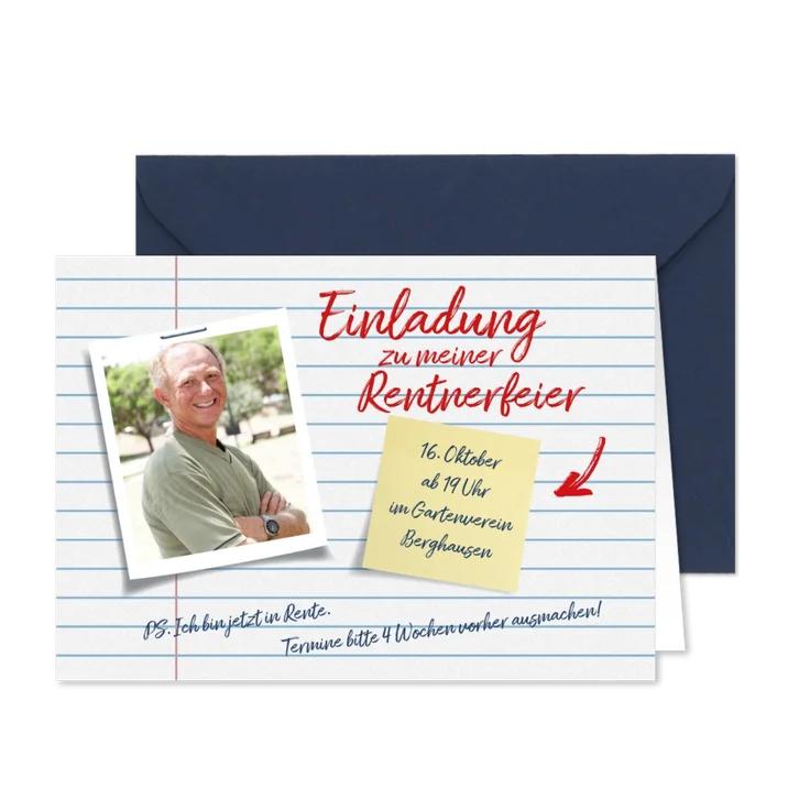Einladung Renteneintritt als Notizzettel