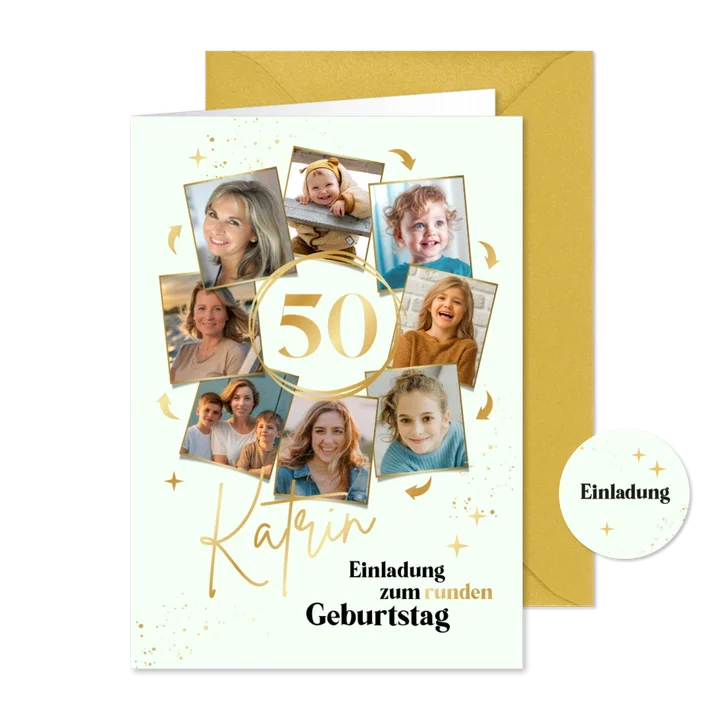 Einladung runder Geburtstag mintgrün Fotos in Kreisform