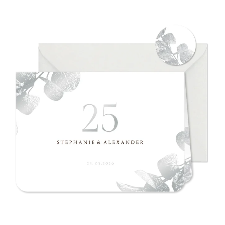 Einladung Silberhochzeit silberner Eukalyptus