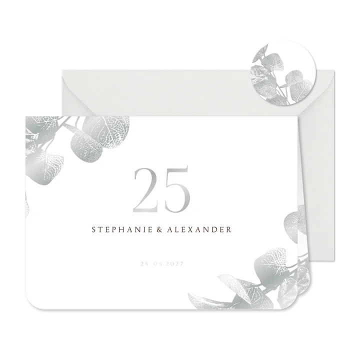 Einladung Silberhochzeit silberner Eukalyptus