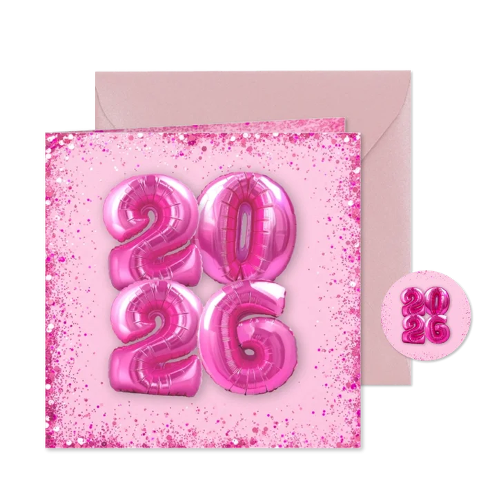 Einladung Silvesterparty 2026 Folienballons pink