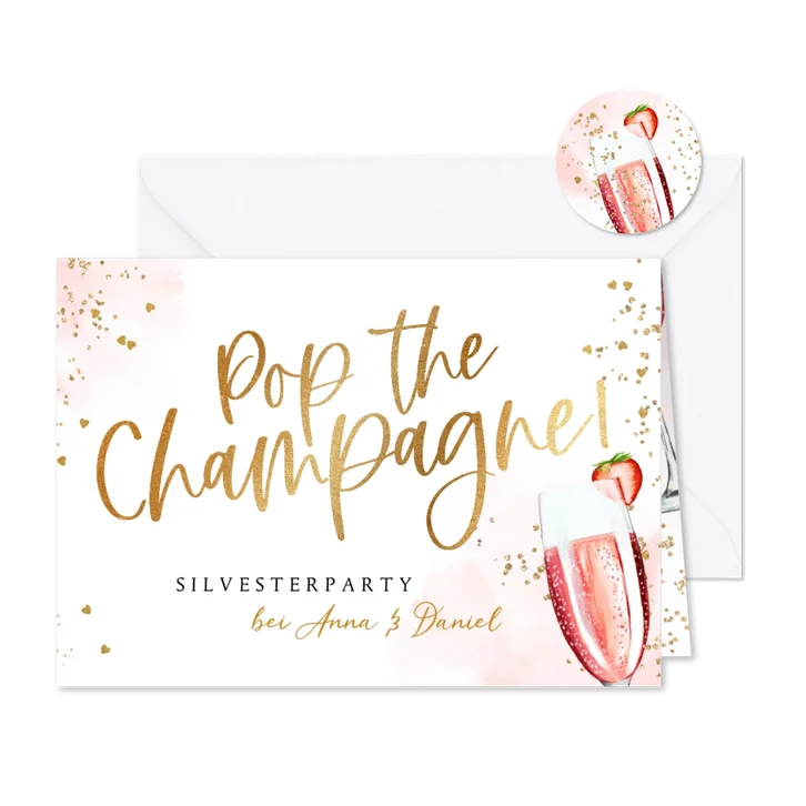 Einladung Silvesterparty 'Pop the champagne'