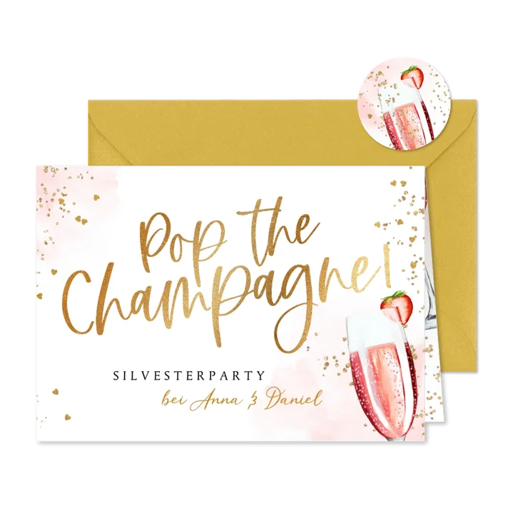 Einladung Silvesterparty 'Pop the champagne'