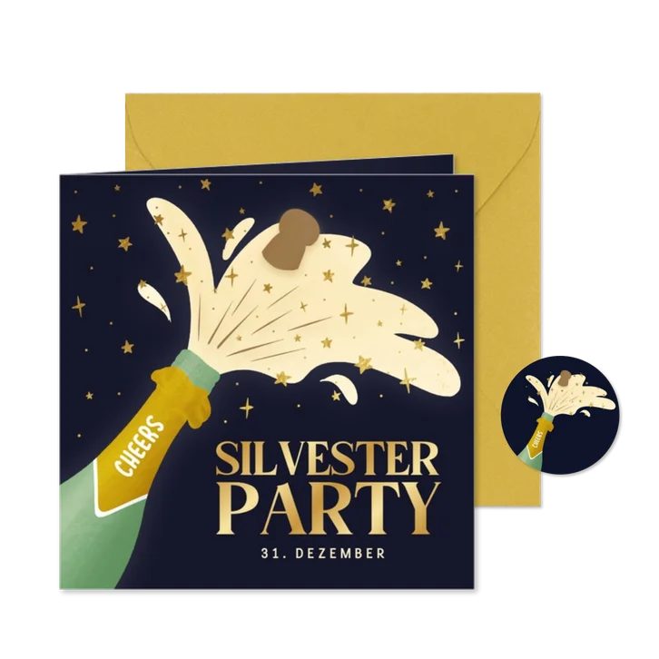 Einladung Silvesterparty Sektflasche