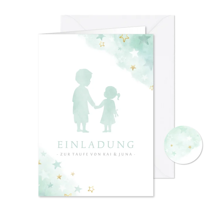 Einladung Taufe großer Bruder & kleine Schwester