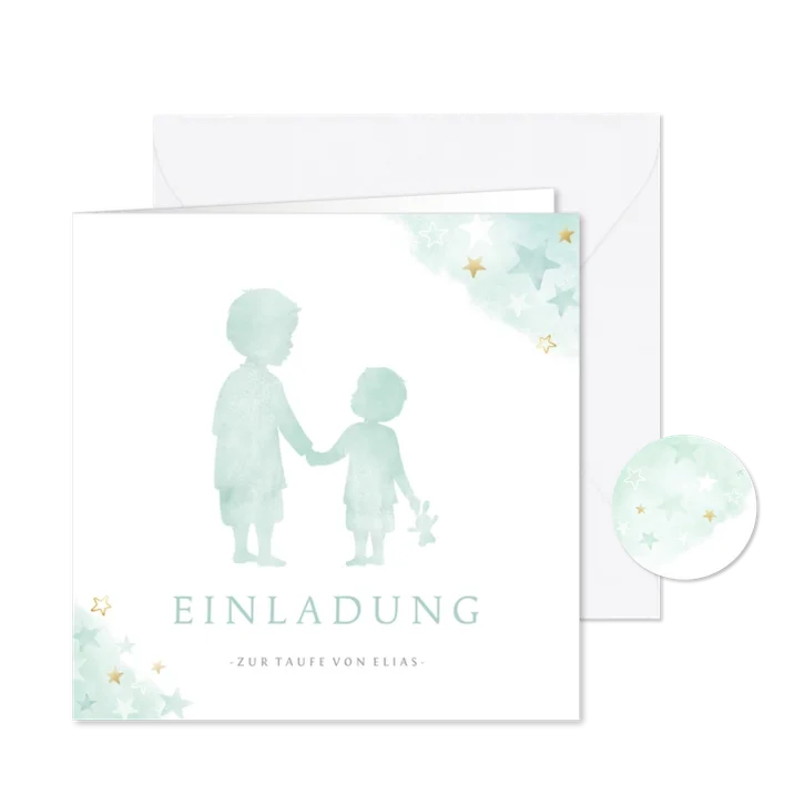 Einladung Taufe kleiner & großer Bruder grün