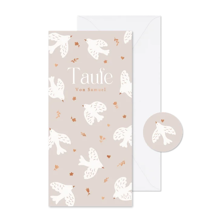 Einladung Taufe Tauben und Blumen