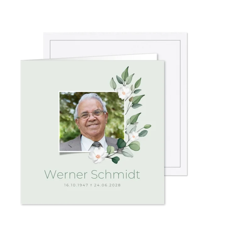 Einladung Trauerfeier Foto und Aquarellblumen