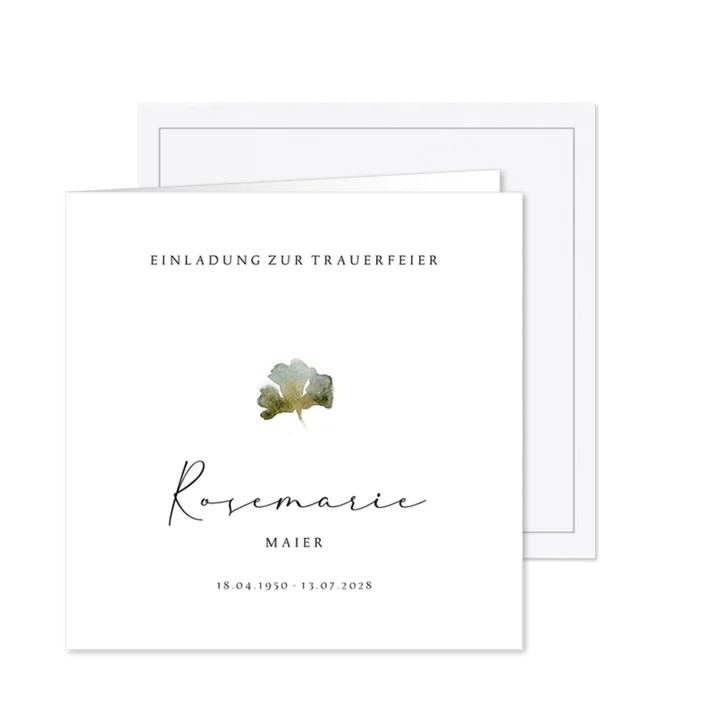 Einladung Trauerfeier Ginkgoblatt Aquarell