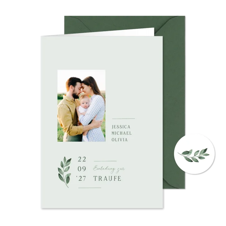 Einladung Traufe Foto & grüner Zweig