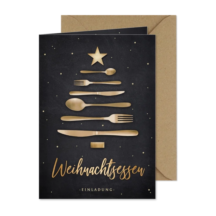 Einladung Weihnachtsessen Besteck-Weihnachtsbaum