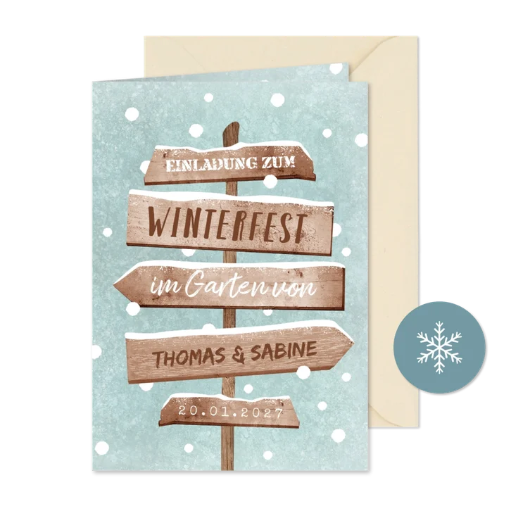 Einladung Winterfest Wegweiser & Schnee