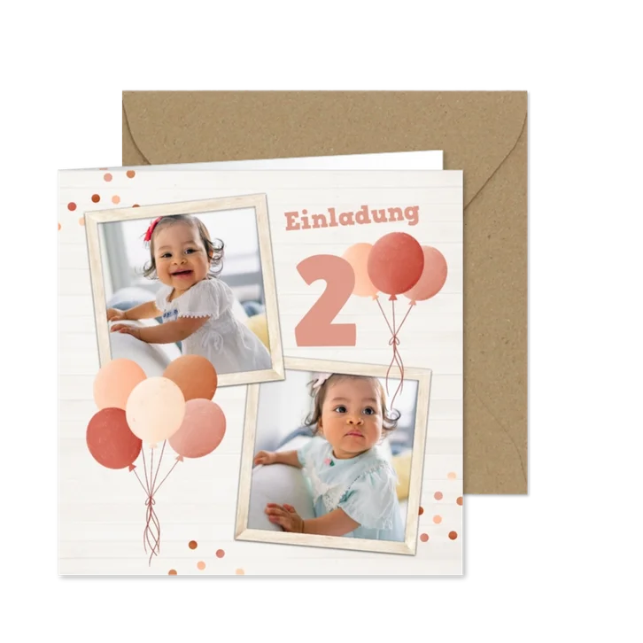 Einladung zum 2. Geburtstag Fotos Luftballons rosé